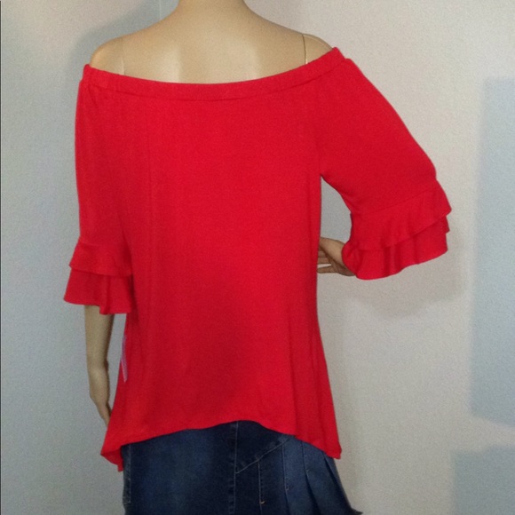 NY Collection Off Shoulder Bell Sleeve Hi-Low Top - Picture 5 of 8